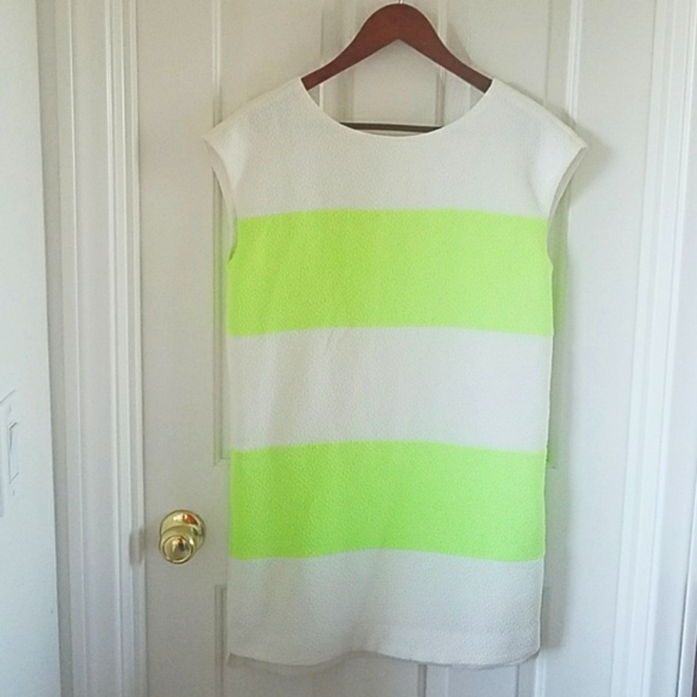 Line & Dot  V-back striped neon mini shift dress